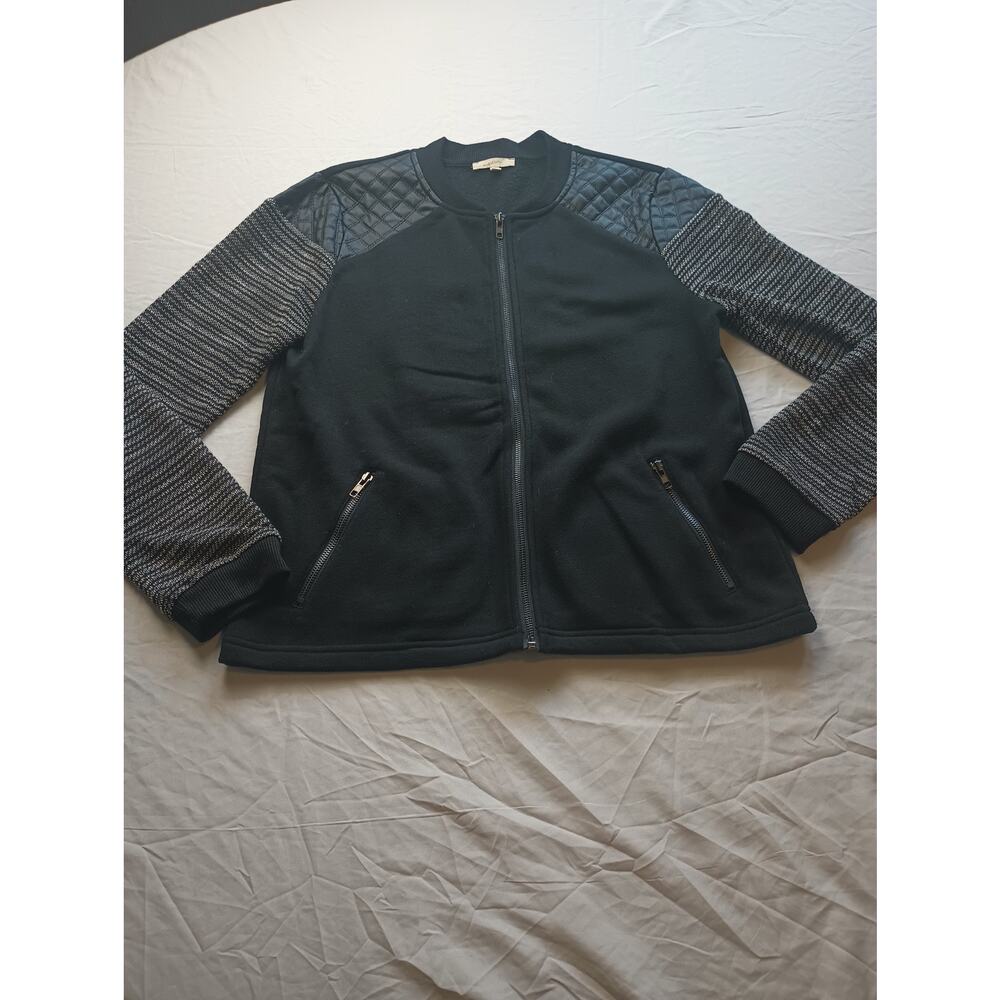 Mystree Women's Black/Grey Quilted Shoulder Crewneck Jacket Medium